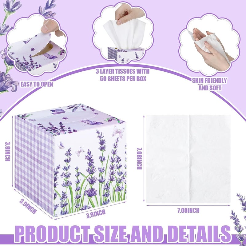 Fourluoo 12 Pack Fall Lavender Facial Tissues Cube Boxes 600 Sheets 3 Ply Small Purple Flower Floral Face Tissues Bulk for Autumn Car Bedroom Supplies - Image 3